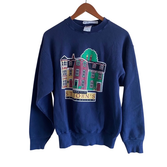 Fruit of the Loom Tops - Y2K Fruit of The Loom Heavy St Johns Graphic Sweatshirt Woman Snall Blue Retro